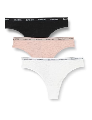 Calvin Klein Damen 3er Pack Brazilian Slips mit Spitze, Mehrfarbig (Black/White/Subdued), L