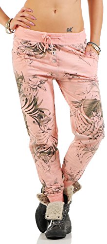 Malito Damen Jogginghose mit Jungle Print | Sporthose mit Muster | Baggy zum Tanzen | Sweatpants - Trainingshose 83728 (rosa)