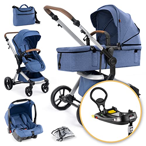 Bergsteiger Kinderwagen Lugo 3in1 | Kombikinderwagen Komplettset inkl. Zubehör - Babyschale, Buggy-Aufsatz, Sonnenschutz & Wetterfußsack | Isofix Station erhältlich