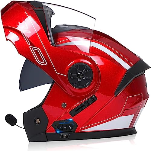 Bluetooth Motorradhelm Mit ECE Zertifiziert Klapphelm Mit Doppelvisier Bluetooth-Helm Für Damen Und Herren Motorradhelm Mit Eingebautem Mikrofon Für Automatische Reaktion