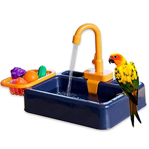 Bird Feeder Pet Pool Automatische Vogelbadewanne Mit Wasserhahn Futterbehälter Vögel Kleine Haustiere Baden, Kinderspielzeug(Color:Blau)