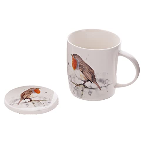 Weihnachts-Rotkehlchen-Tasse und Untersetzer-Set – Tischdekoration 7191