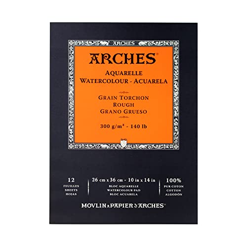 Arches 1795103 Aquarellpapier im Block (26 x 36 cm, Kopfgeleimt, 300g/m² Feinkorn) 12 Blatt naturweiß