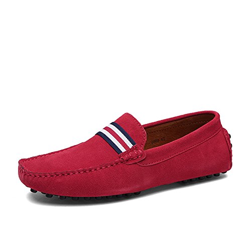 DUORO Herren Klassische Weiche Mokassin Echtes Leder Schuhe Loafers Wohnungen Fahren Halbschuhe (42,Rot 2)