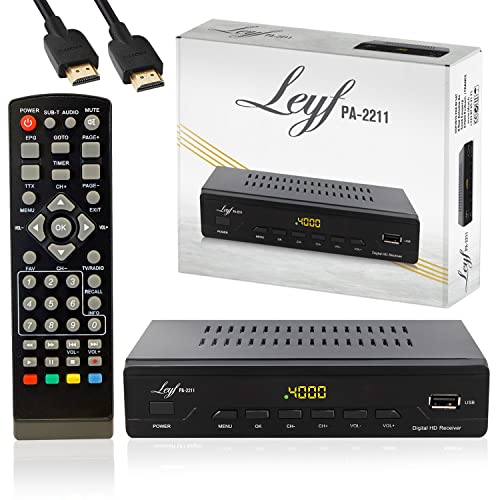 LEYF PA-2211 Decoder DVB-T2 Full HD 1080p Ricevitori Digitale Terrestre (HDTV, DVB-T/T2, Scart, USB) + Cavo HD