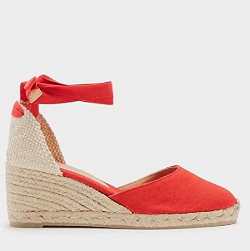 QAZW Damen Espadrilles Gemacht, Hohe Keile, Ledersandalen,Red-39