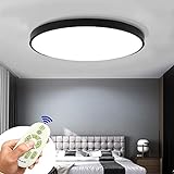 BRIFO 60W LED Deckenleuchte Dimmbar, Modern Lampe Design, Deckenlampe für Flur,Wohnzimmer,Büro,Küche,Energie Sparen Licht, Dimmbar (3000-6500K) Mit Fernbedienung (Schwarz 60W Rund Dimmbar)