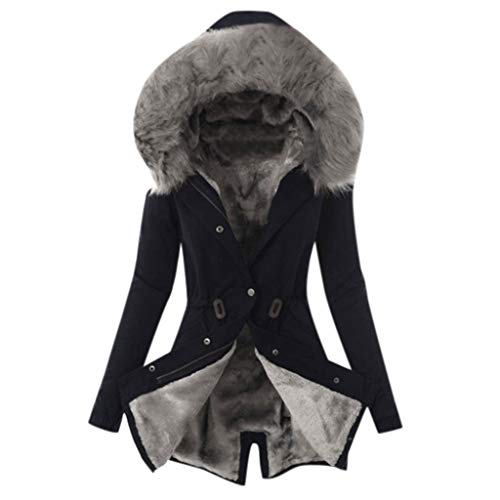 UJUNAOR Damen Winterjacke Parka Thermo Fleece Mantel mit Kapuze Elegant Slim Fit Lange Ärmel Messing Small