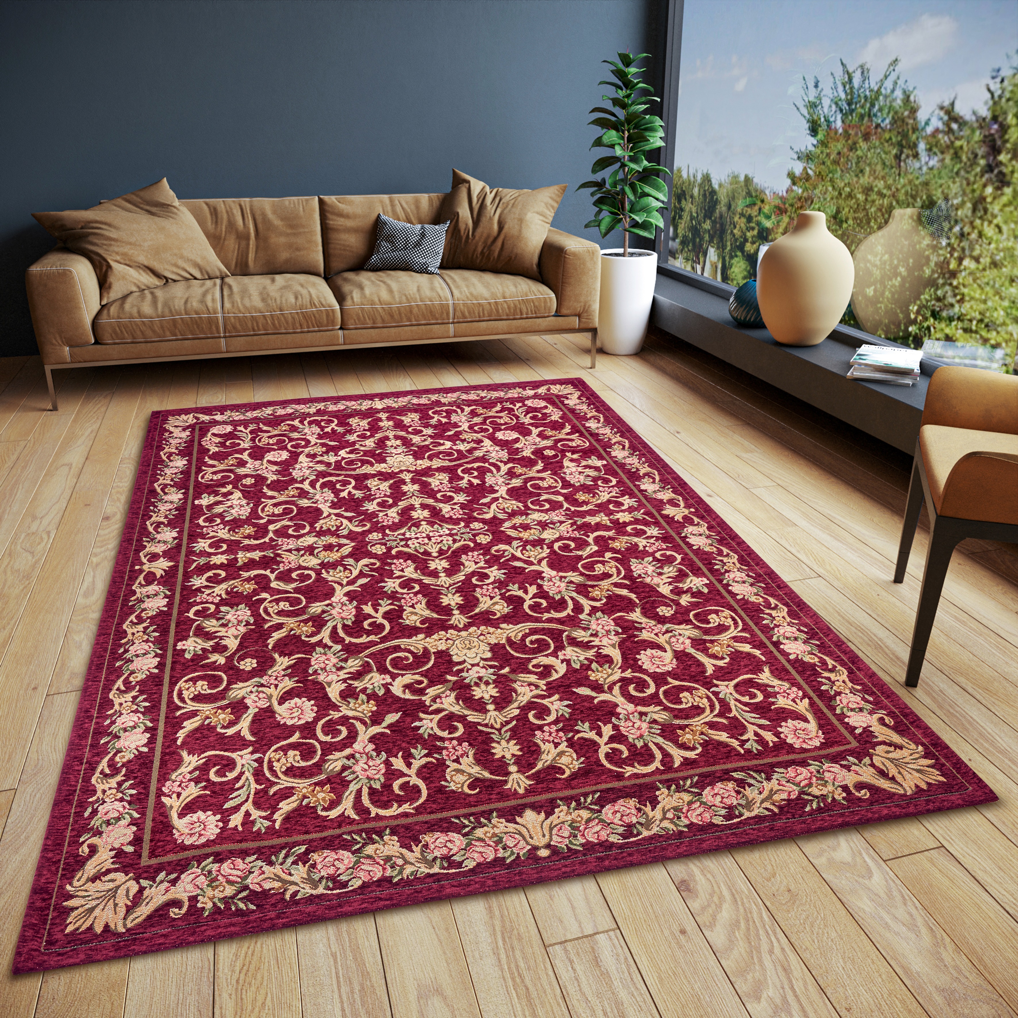 HANSE Home Assia Design Teppich Orientalisch – Flachgewebe Orient Blumen Muster, Anti-Rutsch Unterseite, Klassisch hochwertig gewebt für Wohnzimmer, Schlafzimmer, Esszimmer, Flur – Rot, 120x180cm