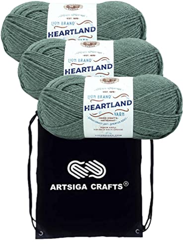 Lion Brand Strickgarn Heartland Yarn Petrified Forest 136-154 (3 Knäuel) Same Dye Lot Worsted Medium #4 Soft 100% Acryl Bundle mit 1 Artisga Craft Bag