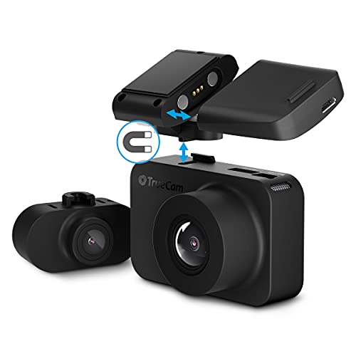 TrueCam M7 GPS Dual, Dual Dashcam, Autokamera mit Full HD Frontkamera, HD Heckkamera, Magnethalterung GPS + Radarwarner, WDR, DE Menü, Parkmodus, automatisches Einschalten