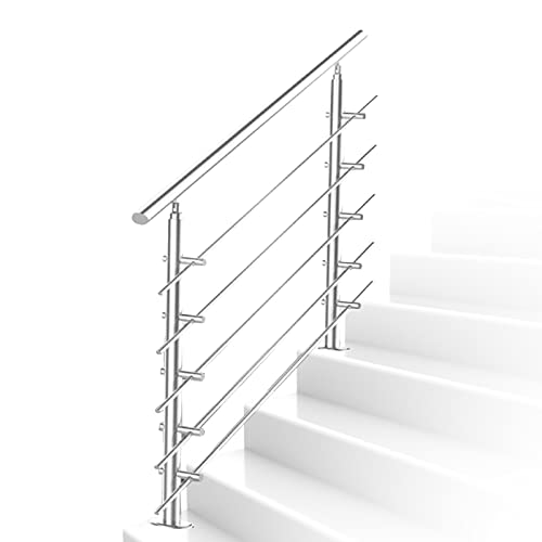 Jiubiaz Treppengeländer Edelstahl 160cm mit 5 Querstreben Innen und Außen Handlauf Geländer für Brüstung Balkon