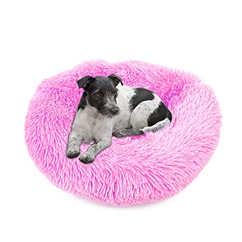 wuuhoo® Hundebett Fluffy 50cm Donut für kleine und mittelgroße Hunde - weiches Haustierbett, waschbares Hundekörbchen für Hund oder Katze, Flauschiger Hundekorb Pink