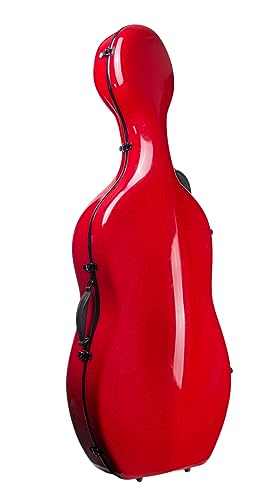 COYOUCO Cello Case, Cello Hartschalenkoffer für 4/4 professionelle Cellotasche in voller Größe mit Rucksack und Rädern, Rot