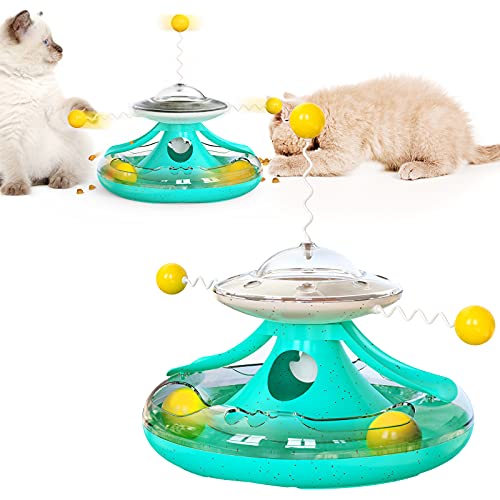 NW Happy Wheel Katzenspielzeug Futterspender Spielzeug Plattenspieler Spielzeug lindern Angstzustände verbessern Intelligenz Haustier Spielzeug Haustier Produkt Pet Supplies Mehrere interaktive Katzenstäbe (Türkis)