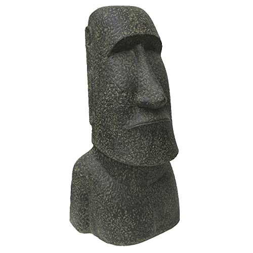 STONE art & more Moai Osterinsel Kopf Statue 120cm Steinfigur Steinguss frostfest Garten Deko Figur schwarz antik