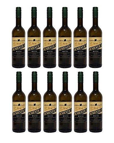 12x Demestica je 750 ml griechischer Weißwein trocken Achaia Clauss 12% + 2 Probier Sachets Olivenöl aus Kreta a 10 ml - Demestika griechischer weißer Wein Tafelwein