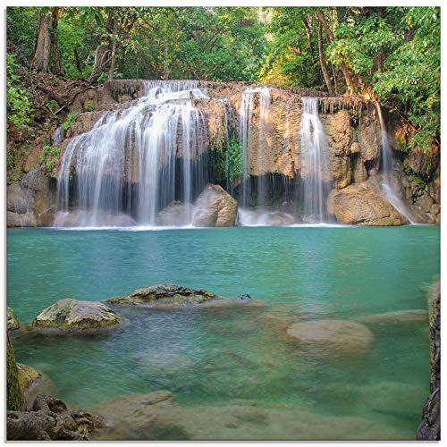Artland Qualitätsbilder I Glasbilder Deko Glas Bilder 125 x 50 cm Landschaften Gewässer Wasserfall Foto Grün A9DM Wald Erawan Waterfall National Park