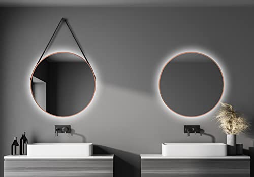 TALOS Dekorativer runder Wandspiegel mit indirekter LED Beleuchtung in Kupfer matt Ø 80 cm