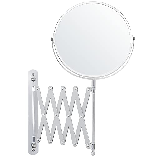 Kosmetikspiegel Rasierspiegel mit Wandbefestigung (20cm) 360º Schwenkkopf Rostfreier Stahl Ausziehbarer Badezimmer Spiegel mit ein & dreifacher Vergrößerung, 2 Schrauben, 2 Wanddübeln, Schminkspiegel