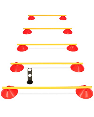 SPORTIKEL24 Mini-Hürden 5er Set mit Stangen 100 cm – für Agility- & Koordinationstraining – Cavaletti – Hürden & Slalom – für Hunde & Teamsport & Kinder & Pferde (rot/gelb)