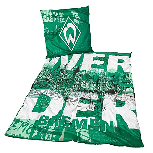 SV Werder Bremen Bettwäsche - Innenstadt - im Jutebeutel 135 x 200 cm, 2teilig Kissen & Bezug - Plus Lesezeichen I Love Bremen