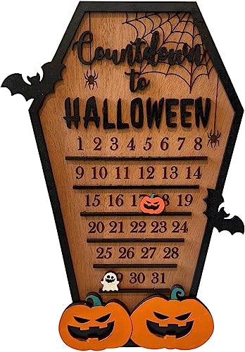 Halloween Advent Countdown Calendar Coffin Calendar,DIY Moving Wooden Block Family Wall Hanging Detachable Halloween Decorations (Style-A)