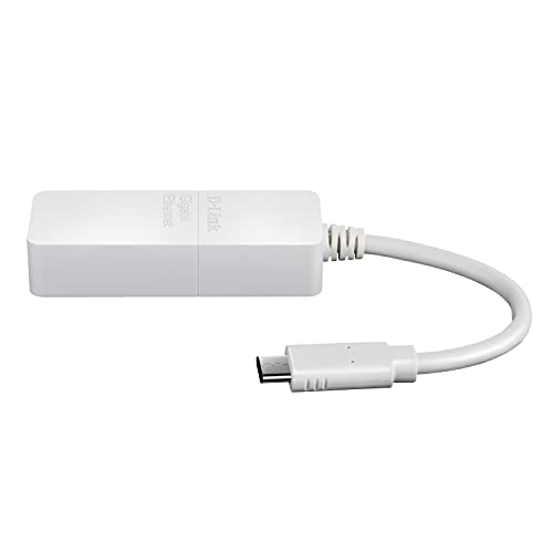 D-Link DUB-E130 USB Typ-C Netzwerkkarte (3.0 Gigabit Ethernet RJ45 10/100/1000 Mbit/s, kompatibel mit Windows und MacOS) Weiß