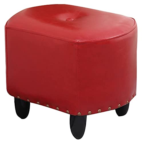 MaGiLL Pu-Leder, antiker Retro-Kleiner Fußhocker, amerikanischer Vintage-Wohnzimmer-Schlafzimmer-Hocker, niedriger Hocker mit gepolstertem Sitz, Rot (rot klein)