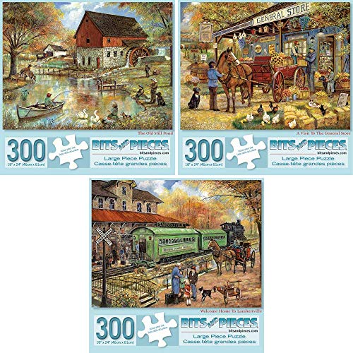 Bits and Pieces - Vorteilsset mit drei (3) 300 Teilen Puzzles für Erwachsene – jedes Puzzle misst 45,7 x 61 cm – The Old Mill Pond, General Store, Lambertville Puzzles von Künstler Ruane Manning