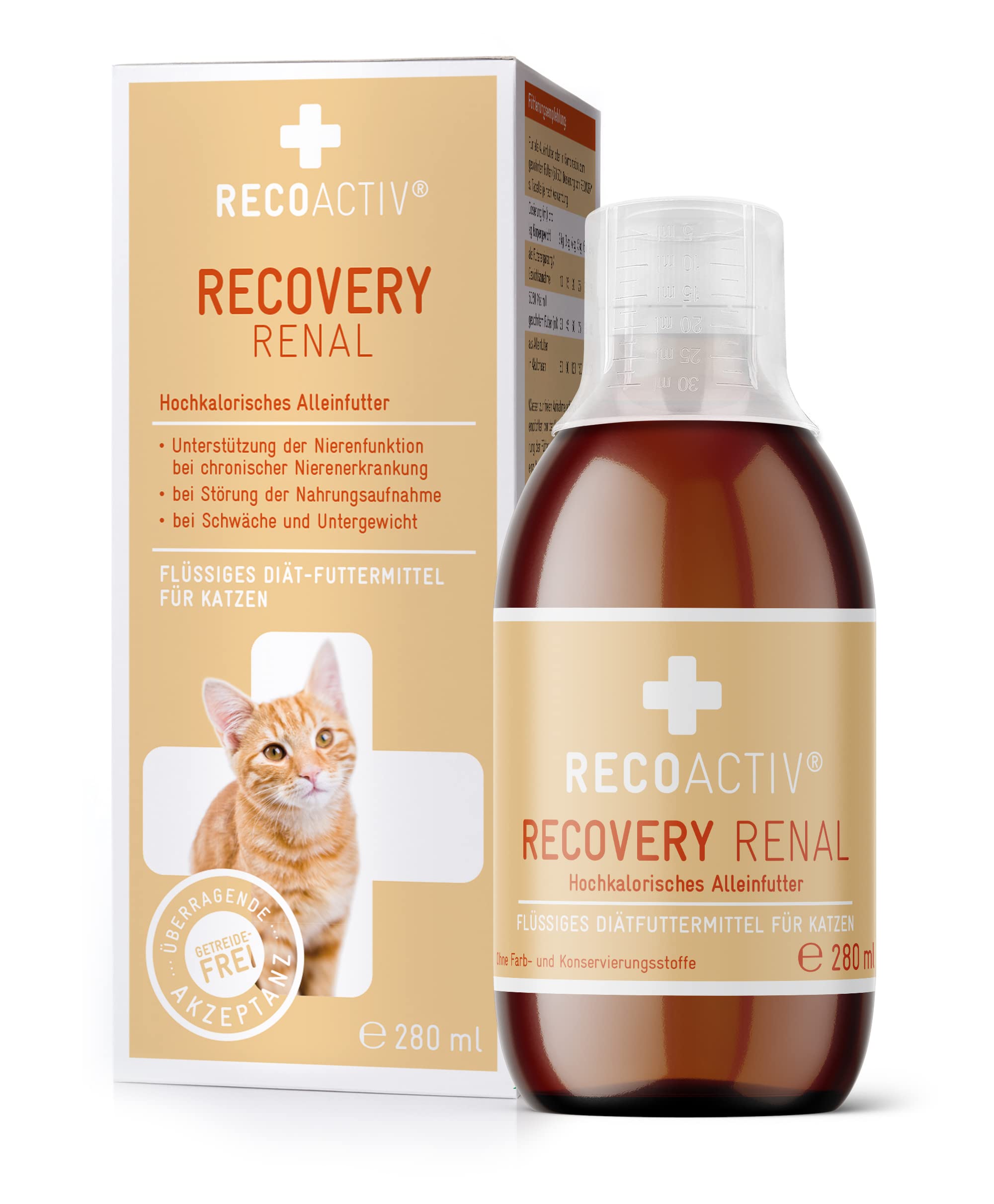 RECOACTIV Recovery Renal für Katzen, 1 x 280ml, hochkalorisches Diät-Alleinfuttermittel bei Nierenfunktionsstörungen und erhöhtem Energiebedarf in der Rekonvaleszenz, zur Gewichtszunahme