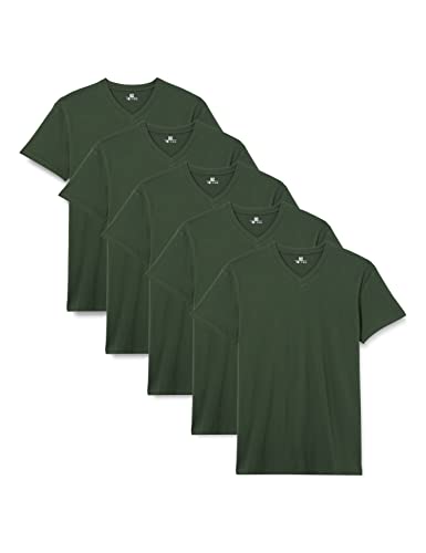 Lower East Herren T-Shirt mit V-Ausschnitt, 5er Pack, Grün (Dunkelgrün), Small