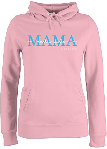 Pullover Damen Hoodie Frauen personalisiert mit Namen - Mama Geschenk personalisiert - Mama mit Namen und Jahreszahl - Lettering blau - M - Hellrosa - Hoodie Damen personalisiert - JH001F