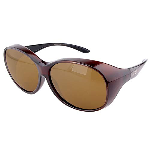 ActiveSol Überziehbrille Damen MEGA | Sonnenbrille polarisiert zum Überziehen | UV400 | Autofahren & Fahrrad | Brille über Brille für Brillenträger | Polbrille | 32g (Braun)