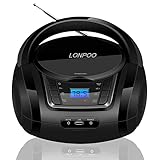 LONPOO Tragbarer CD-Player Kinder, Stereo Boombox Radio mit Bluetooth, UKW, USB Eingang & AUX-Anschluss & Kopfhöreranschluss (Pink)
