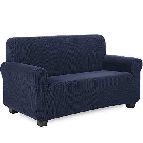 TIANSHU Sofabezug 2 sitzer, Stretch Spandex Couchbezug Sesselbezug Elastischer Antirutsch Stretchhusse Weich Stoff,Jacquard-Stretch-Sofabezug, Schonbezug für Sofa-Sofahalter(2 Sitzer,DUNKELBLAU)