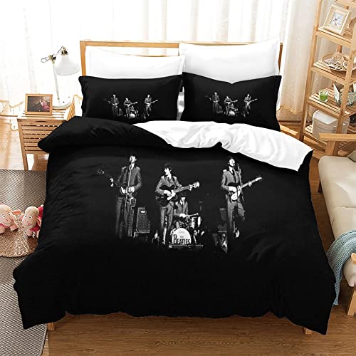 The Beatles Drucken Bettbezug Bettwäsche Set 3teilig,3D Rock 'n' Roll Druck Bettwäsche-Set Mädchen Junge Deluxe Mikrofaser Bettbezug Mit Reißverschluss Und Kissenbezüge doppelt（200x200cm）