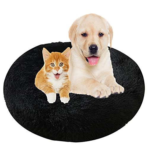 Hundebett, Rund Plüsch Haustierbett Flauschig Waschbares Katzenbett mit Reißverschluss Warme Donut Hundekissen für Haustiere- Black|| Ø 100cm/40in