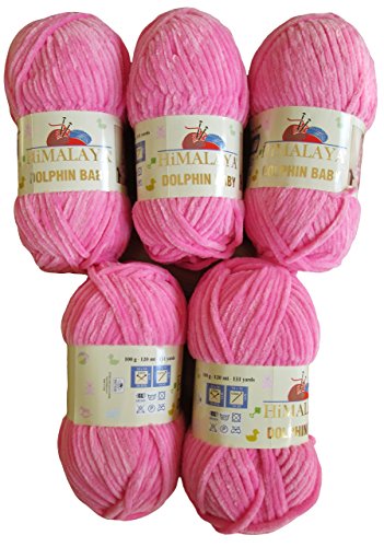 5 x 100 Gramm Himalaya Dolphin Strickwolle, Babywolle , 500 Gramm Wolle Super Bulky (rosa 80309)