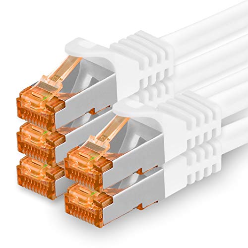 1aTTack.de 7,5m - Cat.7 Netzwerkkabel Weiß - 5 Stück Gigabit Ethernet LAN Kabel 10000 Mbit s Patchkabel Cat7 Kabel S FTP PIMF Schirmung LSZH Cat.7 Rohkabel Rj45 Stecker Cat 6a - 5 x 7,5 Meter
