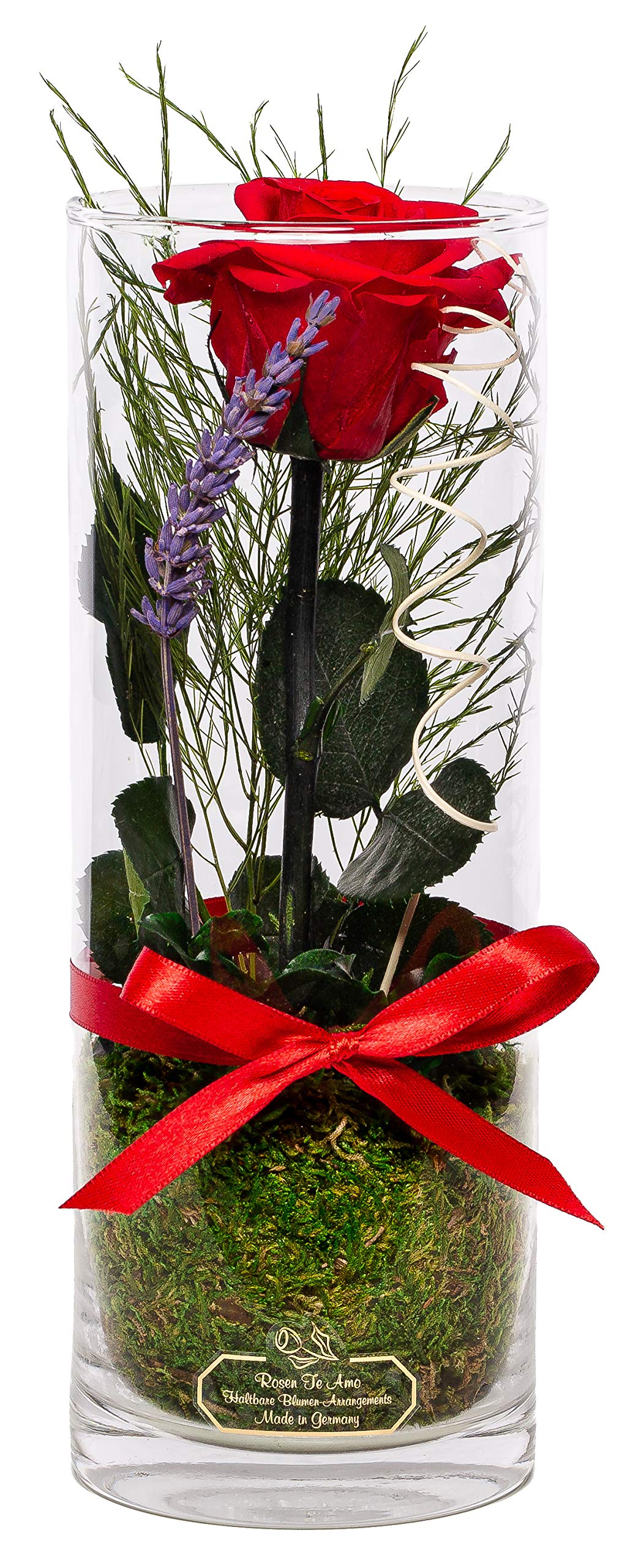 Rosen-Te-Amo | Muttertag Infinity Rosen | konservierte ewige Rose am Stiel | duftend | handgefertigt Deko-Foliage | feines Design im Glas-Vase | Geschenk für Frauen Mama Freundin Oma