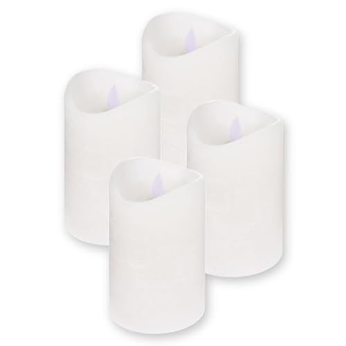 ToCi LED Kerzen Set Weiß mit 4 flammenlosen Echtwachs-Kerzen mit beweglicher Flamme und Timer (4 Kerzen - Ø 7,5 x 10 cm)