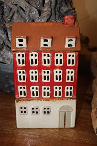 Haus aus Keramik Villa Red, Windlicht, H 24 cm, B 13 cm, T 7,5 cm, Keramikhaus z. Beleuchten