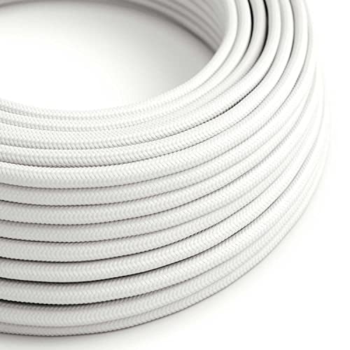creative cables Textilkabel rund, weiß mit Seideneffekt, RM01-10 Meter, 2x0.75