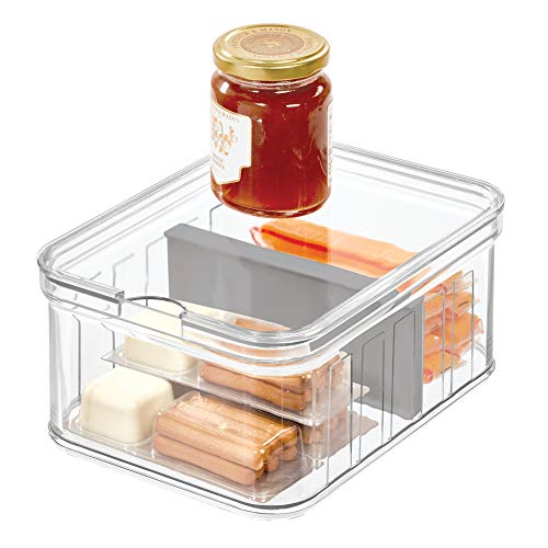 iDesign Kühlschrankbox (21 cm x 16 cm x 9,6 cm), Kleiner Aufbewahrungsbehälter aus BPA-freiem Kunststoff, Aufbewahrungssystem für Küche oder Kühlschrank, durchsichtig und grau