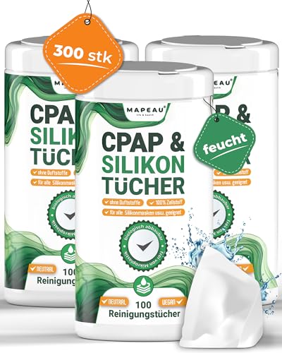 Mapeau Reinigungstücher für CPAP Masken, Silikon, Gummi, Kunststoff, Feucht-Tücher ohne Duft ohne Alkohol, CPAP Wipe Sauerstoffmaske (3)