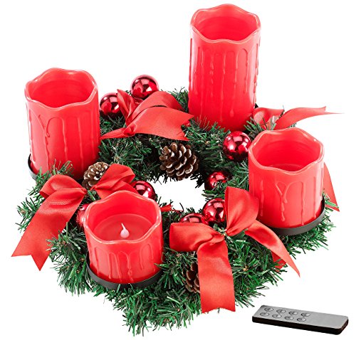 Britesta Adventkranz: Adventskranz mit roten LED-Kerzen, rot geschmückt (Weihnachtskranz mit LED-Kerzen)