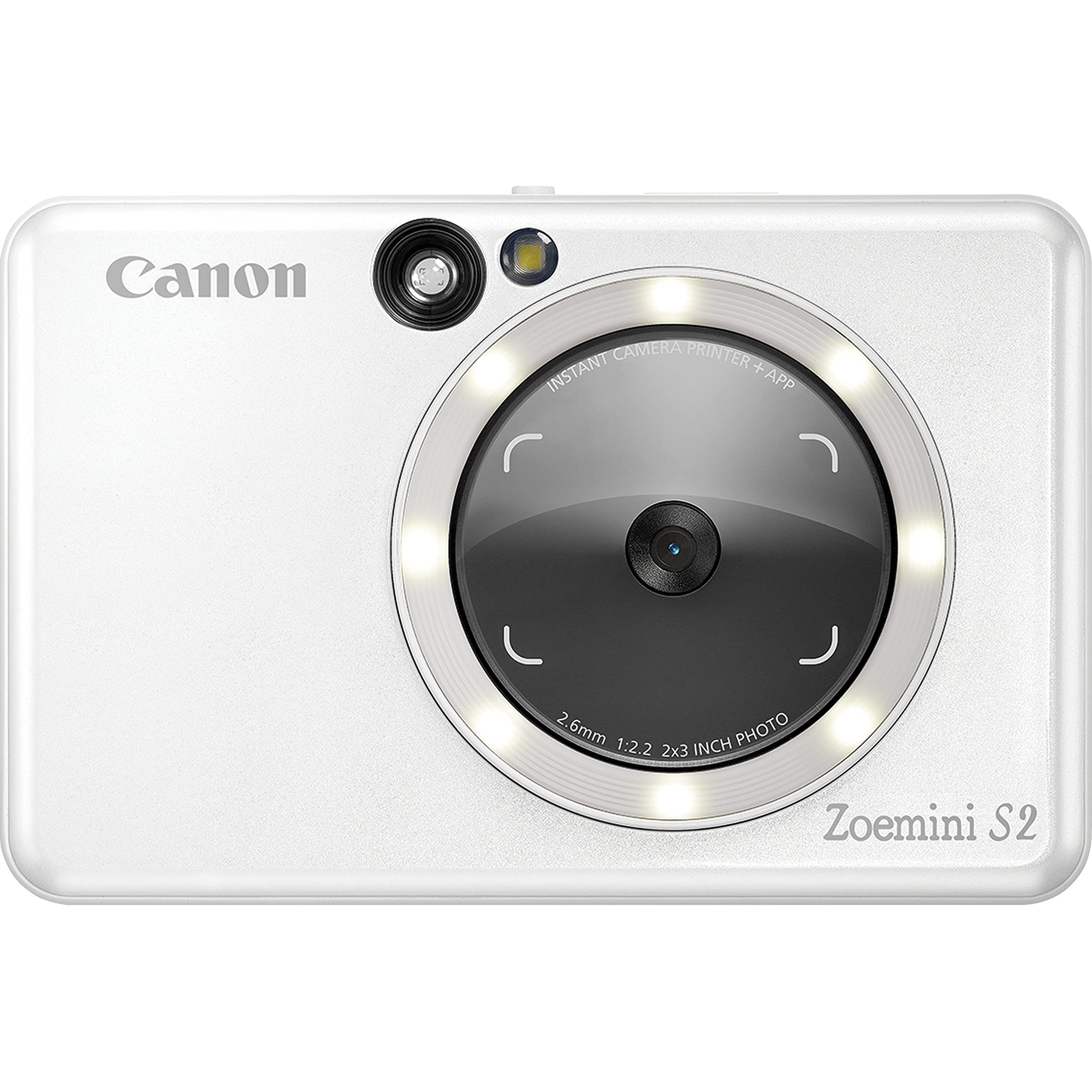 Canon Zoemini S2 Mini Sofortbildkamera + Fotodrucker mobil tragbar unterwegs Hosentasche (Fotodruck 5x7,6 cm, kabelllos, eingebauter Akku, App, Bluetooth) perlweiß [+ 10er Zink Druck-Set]