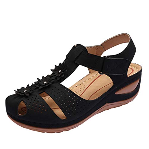 Yowablo Schuhe Frauen M鋎chen Bequeme Kn鯿hel Hohle runde Zehensandalen weiche Sohle (43,Schwarz)