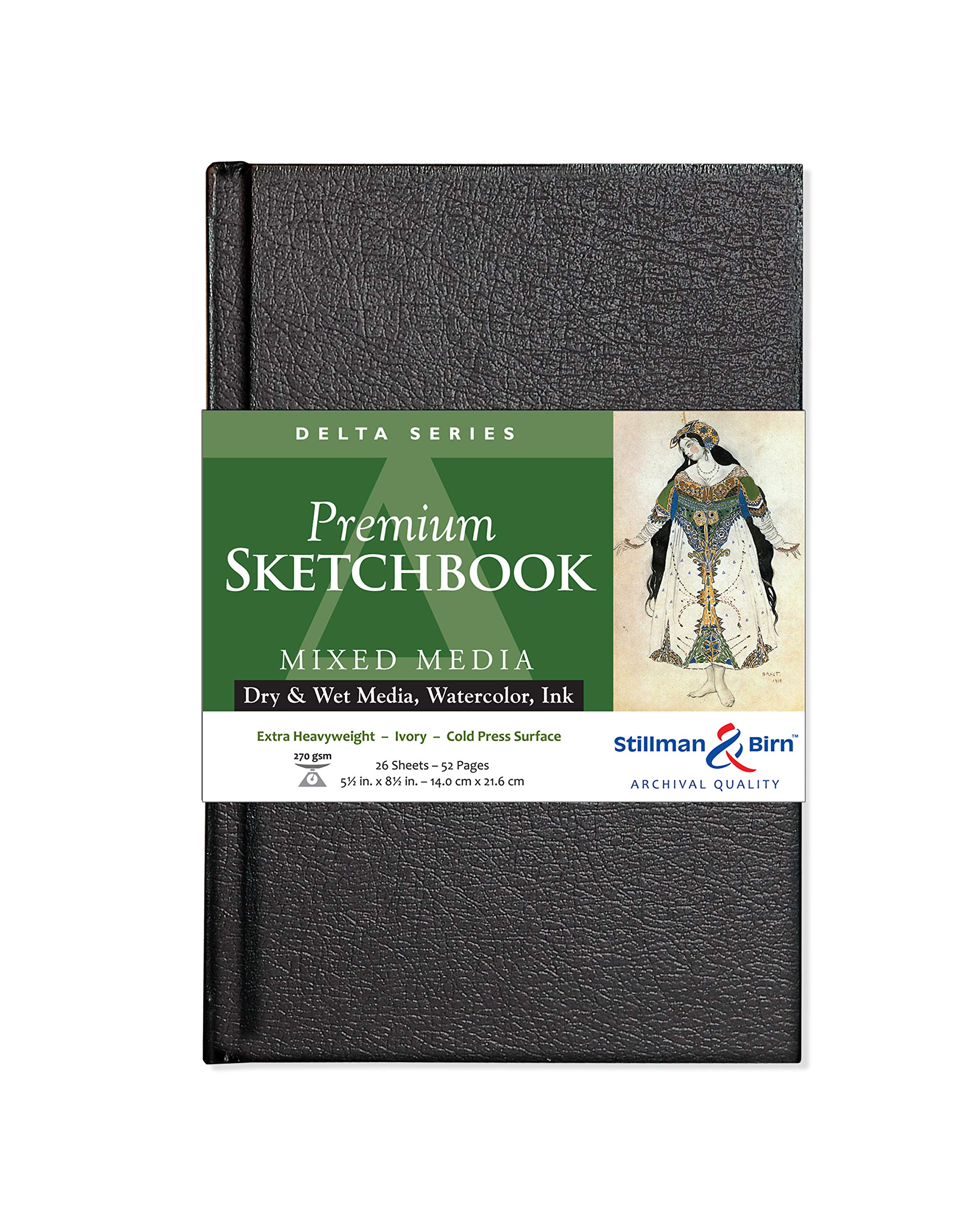 Stillman & Birn Delta Series Skizzenbuch, gebunden, 14 x 21,6 cm, 270 g/m² (extra schwer), elfenbeinfarbenes Papier, kaltgepresste Oberfläche